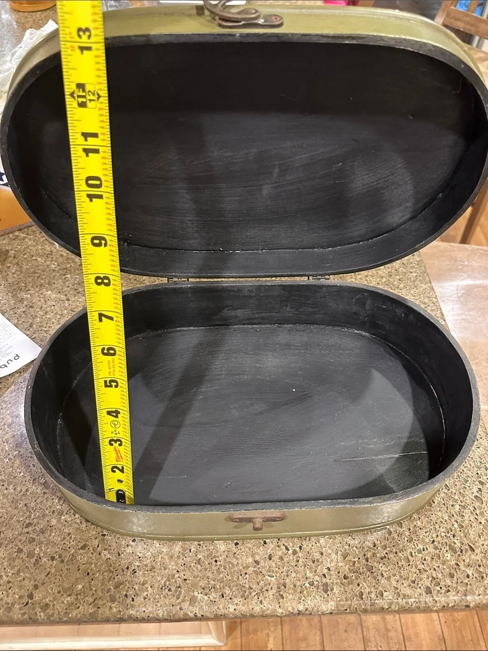 Hand-Painted Floral Oval Box- Sage Green